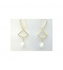Golden White Earrings Studded with American Diamond, White Beads, Beautiful Design and Look